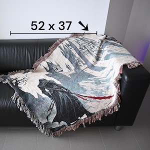 Anime & Manga Woven Blanket – 100% Cotton Throw with Fringe, Otaku Room Decor, Cozy Anime Gift, Wall Tapestry or Couch Accent