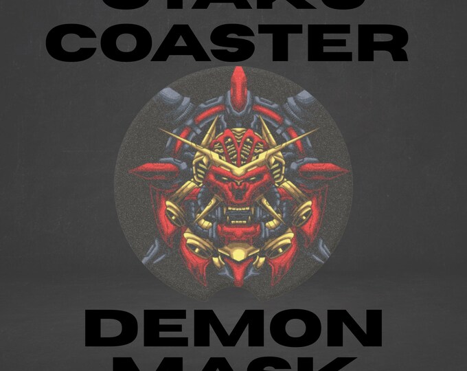 Otaku Demon Mask Car Coaster, Japanese Art Car Accessory, Stone Cup Holder Insert, Road Trip Gift, Asian Decor, Travel Coaster, Car Gift