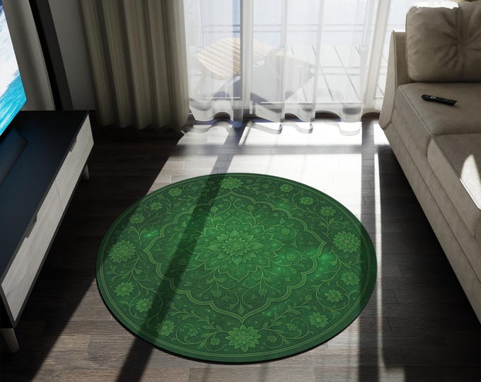 Colorful Persian Rug Design - 60" Round Rug for Bedroom, Home Decor, Kitchen Decor, Family Room Decor, Durable Chenille, Vintage Rug