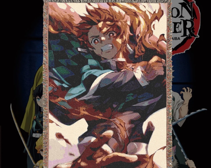 Anime Woven Blanket – 100% Cotton Fringe Throw, Otaku Decor