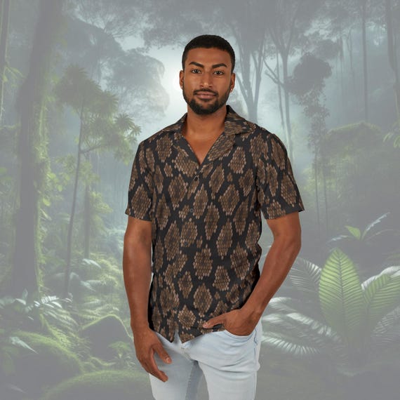 Snake Skin Button-Up Shirt - Reptile Print, High-End Style for Festivals, Parties, Date Nights, Raves, and Events - Lightweight & Tailored