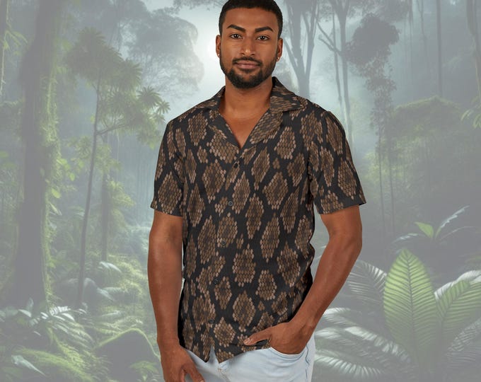 Snake Skin Button-Up Shirt - Reptile Print, High-End Style for Festivals, Parties, Date Nights, Raves, and Events - Lightweight & Tailored