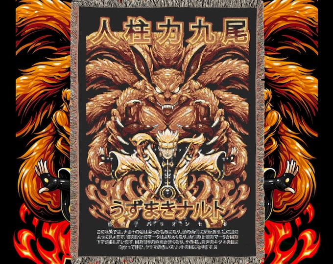 Anime & Manga Blankets - Woven 100% Premium Cotton Anime Throw Blanket with Colorful Fringe - Cozy Home Decor, Wall Tapestry, Gift