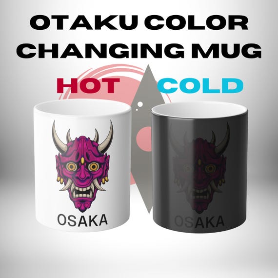Color Changing Anime Mug - Heat Reveal Otaku Demon Mask Coffee Cup, Japanese Otaku Gift, Manga Mug for Anime Lovers, Hot Cold Magic Mug 11oz