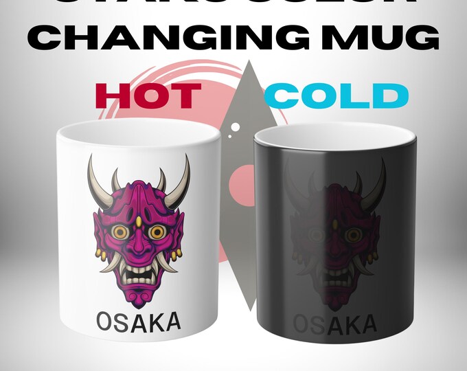Color Changing Anime Mug - Heat Reveal Otaku Demon Mask Coffee Cup, Japanese Otaku Gift, Manga Mug for Anime Lovers, Hot Cold Magic Mug 11oz