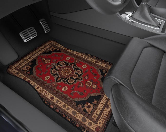 Red Persian-Inspired Car Mats - Set of 4 - Custom Car Mats With Non-Slipping Backing - Luxury Car Mats - Elegant Car Mats - Car Gift