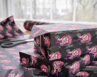 Black Anime Wrapping Paper, Kawaii Gift Wrap,  Otaku Birthday Wrap, Manga Gift Wrap Paper, Christmas Anime Packaging,  Gift Wrap Sheets