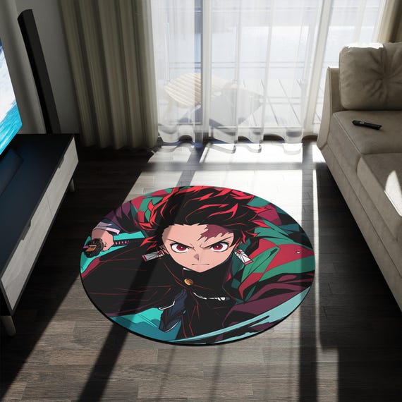 Anime & Manga Round Rug – 60" Otaku Room Decor, Gaming Floor Mat, Anime Watch Party Gift, Durable Chenille Rug for Bedroom or Den