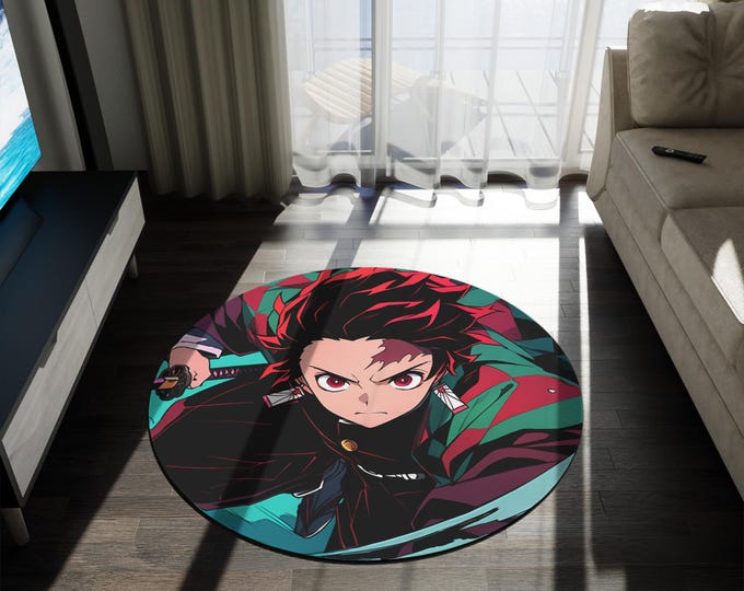 Anime & Manga Round Rug – 60" Otaku Room Decor, Gaming Floor Mat, Anime Watch Party Gift, Durable Chenille Rug for Bedroom or Den