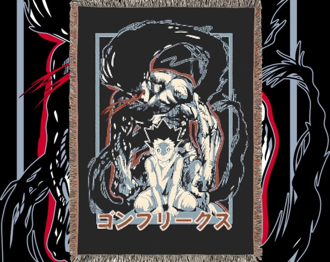 Anime & Manga Blankets - Woven 100% Premium Cotton Anime Throw Blanket with Colorful Fringe - Cozy Home Decor, Wall Tapestry, Gift