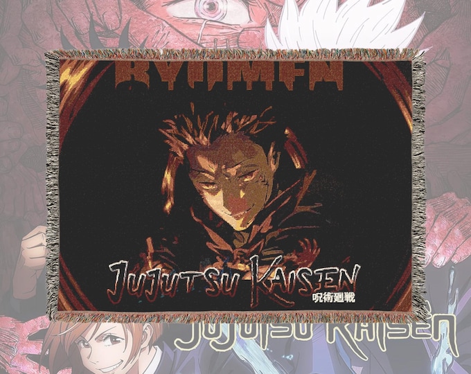 Anime & Manga Woven Blanket – 100% Cotton Throw with Fringe, Otaku Room Decor, Cozy Anime Gift, Wall Tapestry or Couch Accent