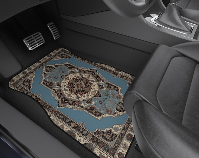 Blue Persian-Inspired Car Mats - Set of 4 - Custom Car Mats With Non-Slipping Backing - Luxury Car Mats - Elegant Car Mats - Car Gift