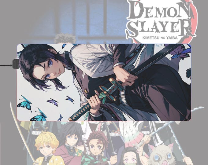 Demon Slayer LED Gaming Mouse Pad with RGB Lighting -  Smooth Surface Desk Mat for Gaming Room, Bedroom, Anime Mouse Pad, Gift for gamer