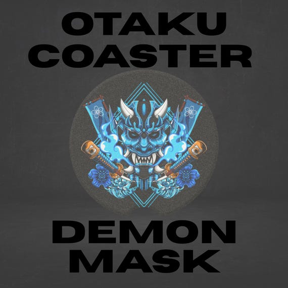 Otaku Demon Mask Car Coaster, Japanese Art Car Accessory, Stone Cup Holder Insert, Road Trip Gift, Asian Decor, Travel Coaster, Car Gift