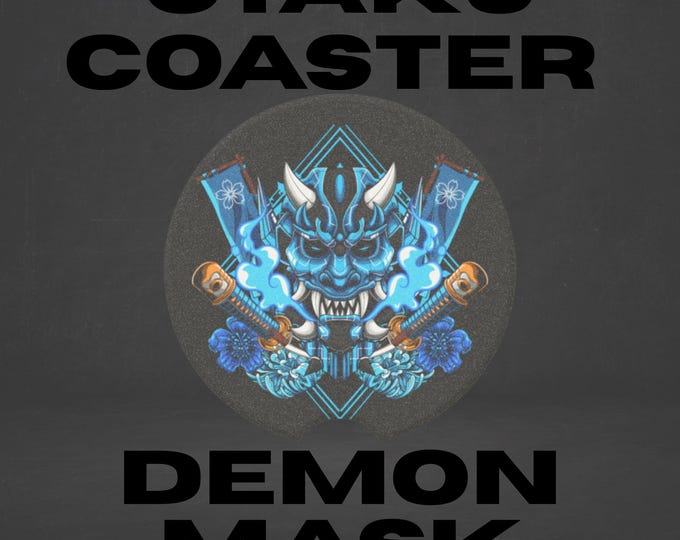 Otaku Demon Mask Car Coaster, Japanese Art Car Accessory, Stone Cup Holder Insert, Road Trip Gift, Asian Decor, Travel Coaster, Car Gift