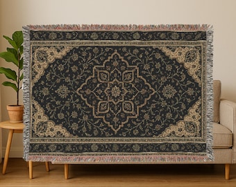 Persian Woven Cotton Throw Blanket: Colorful Fringe, Boho Home Decor