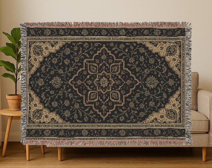 Persian Woven Cotton Throw Blanket: Colorful Fringe, Boho Home Decor