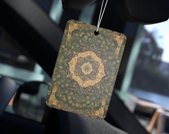 Oriental Rug Style Car Air Freshener – Pine Scented Rearview Mirror Tag, Persian Boho Auto Decor, Vintage Car Fragrance, Driver Gift Tag