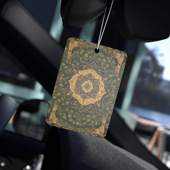 Oriental Rug Style Car Air Freshener – Pine Scented Rearview Mirror Tag, Persian Boho Auto Decor, Vintage Car Fragrance, Driver Gift Tag