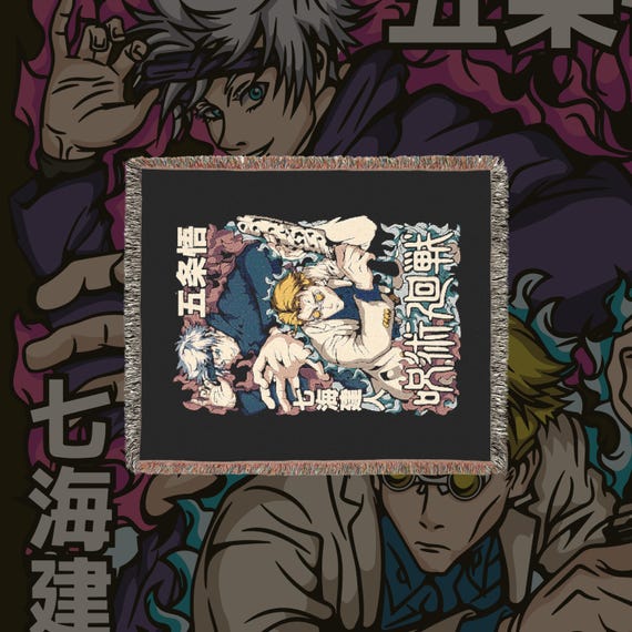 Anime & Manga Woven Blanket - 100% Cotton Throw with Fringe, Otaku Room Decor, Cozy Anime Gift, Wall Tapestry or Couch Accent