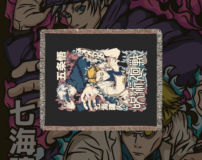 Anime & Manga Woven Blanket - 100% Cotton Throw with Fringe, Otaku Room Decor, Cozy Anime Gift, Wall Tapestry or Couch Accent