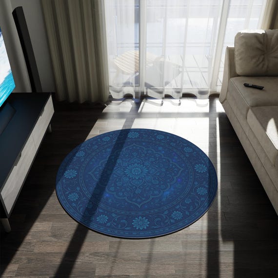 Decorative Persian Rug Design - 60" Round Rug for Bedroom, Home Decor, Kitchen Decor, Family Room Decor, Durable Chenille, Vintage Rug