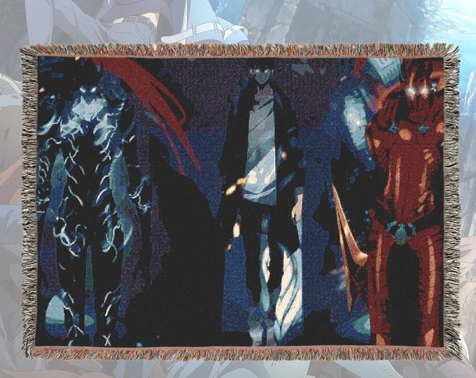 Anime & Manga Woven Blanket – 100% Cotton Throw with Fringe, Otaku Room Decor, Cozy Anime Gift, Wall Tapestry or Couch Accent