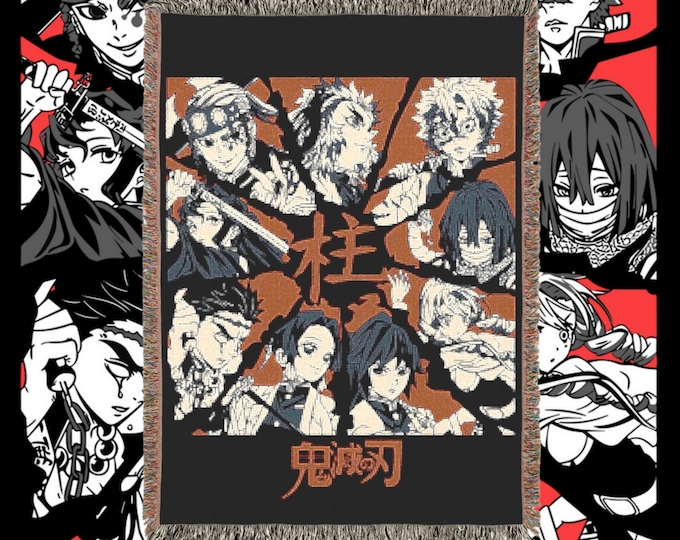 Anime & Manga Blankets - Woven 100% Premium Cotton Anime Throw Blanket with Colorful Fringe - Cozy Home Decor, Wall Tapestry, Gift
