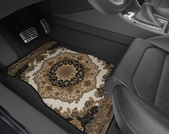 Gold Persian-Inspired Car Mats - Set of 4 - Custom Car Mats With Non-Slipping Backing - Luxury Car Mats - Elegant Car Mats for Men and Women
