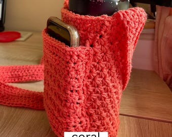 Portabotellas para teléfono móvil / Portabotellas cruzado / Portavasos de viaje manos libres de ganchillo reutilizable