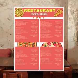 Pizza Menü Vorlage - Bearbeitbares Canva Menü - Druckbares Pizzeria Menü | 8,5x11 | Kundenspezifisches digitales Design