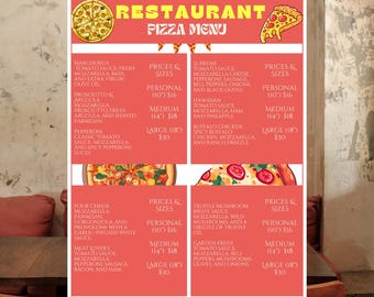 Pizza Restaurant Menu Template: Editable Canva Design (8.5x11) (Digital Download)
