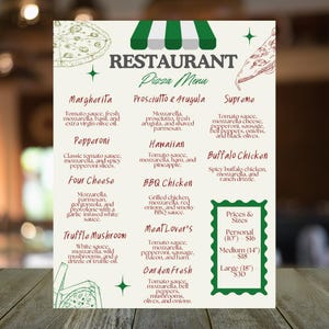 Pizza Menü Vorlage - Bearbeitbares Canva Menü - Druckbares Pizzeria Menü | 8,5x11 | Kundenspezifisches digitales Design