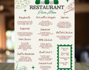 Pizza Menu Template: Editable Pizzeria Design (Canva, 8.5x11) (Digital Download)