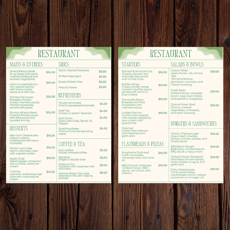 Editable Restaurant Menu Template: Printable Canva Design (8.5x11) - Etsy