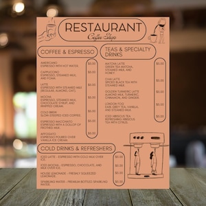 Plantilla de menú de cafetería - Menú editable en Canva - Menú imprimible de bebidas y pasteles / 8.5x11 / Diseño digital personalizado