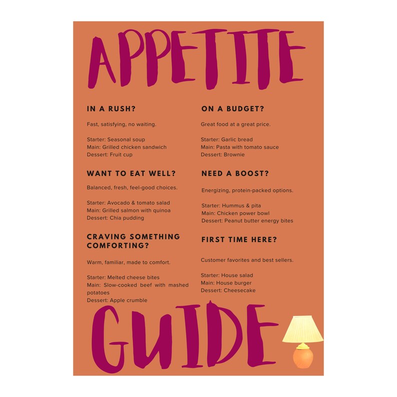 Editable Printable Food Menu | Appetite Guide Menu | Canva Template ...