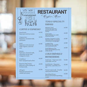 Modelo de Cardápio de Cafeteria – Cardápio Editável Canva – Cardápio de Bebidas e Doces para Imprimir | 8,5x11 | Design Digital Personalizado