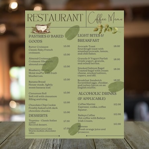 Modelo de Cardápio de Cafeteria – Cardápio Editável Canva – Cardápio de Bebidas e Doces para Imprimir | 8,5x11 | Design Digital Personalizado