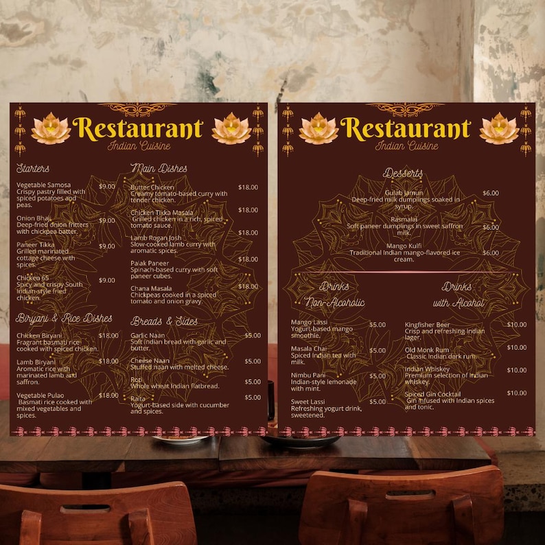 Indian Restaurant Menu Template: Curry & Tandoori Design (canva, 8.5x11 ...