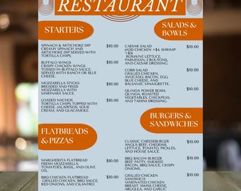 Editable Restaurant Menu Template – Canva Design (8.5x11, Digital Download)