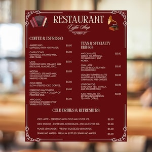 Modelo de Cardápio de Cafeteria – Cardápio Editável Canva – Cardápio de Bebidas e Doces para Imprimir | 8,5x11 | Design Digital Personalizado