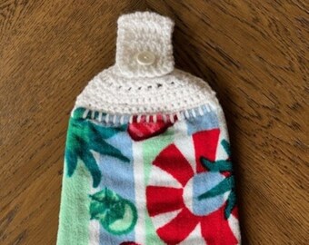 Flip Flop Kitchen Hand Towel with crochet topper