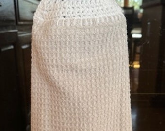 Gray Kitchen Hand Towel with Crochet Topper