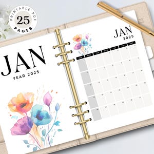 2025 Floral Monatsplaner Dashboard Printable - Botanische Trennblätter & Einsätze - Digitaler PDF Download