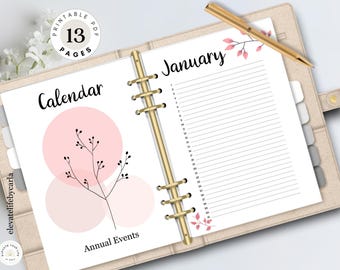 Pink Perpetual Calendar Printable - Botanical Planner Insert - Minimalist Floral Birthday List - Digital Download PDF