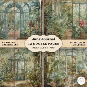 Kit de diário de lixo vitoriano, estufa vintage, jardim botânico, álbum de recortes para impressão, mini livro de páginas duplas, download digital em PDF