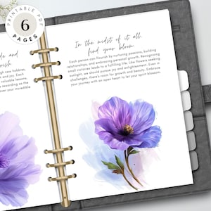 Planificador imprimible con diseño floral / Set de divisores y accesorios con flores moradas / Citas motivacionales / Descarga digital instantánea en PDF
