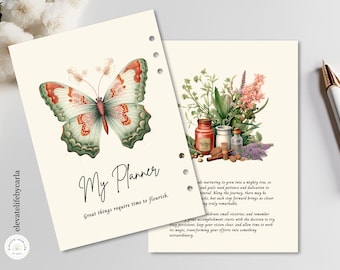 4 Botanical Planner Dashboard Printable, Spring Journal Covers with Inspirational Quotes, A5 Personal Planner Inserts, PDF Digital Download