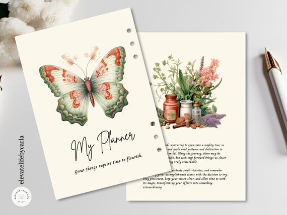 Botanical Planner Dashboard Printable, Spring Journal Covers with Inspirational Quotes, A5 & Personal Planner Inserts, PDF Digital Download